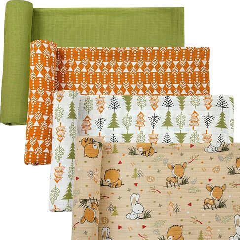 DREAMS & DIMPLES Muslin Swaddle Blankets 4 Pack Premium 100% Cotton Baby Swaddle Blanket Soft & Breathable 47" X 47" Baby Receiving Blankets for Boys and Girls (Into The Jungle) in Saudi Arabia