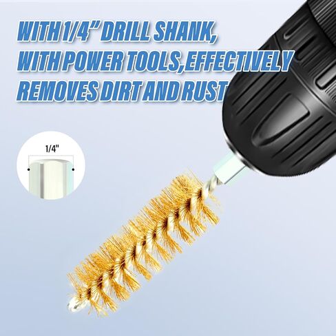 12Pcs Bore Cleaning Brush, Copper Wire Bore Brush Set with 1/4" Hex Shank Handle for Power Drill in Kuwait