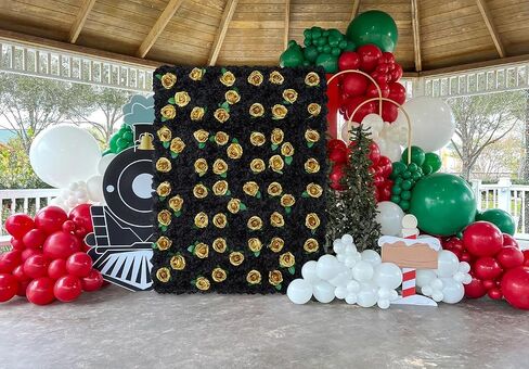 Artificial Flower Wall Backdrop Panels Black Gold 5ftx3.74ft White Rose Halloween Backdrop 3D Floral Wall for Party Event Photoshoot Background Decorations in Kuwait