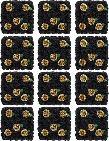 Artificial Flower Wall Backdrop Panels Black Gold 5ftx3.74ft White Rose Halloween Backdrop 3D Floral Wall for Party Event Photoshoot Background Decorations in Kuwait
