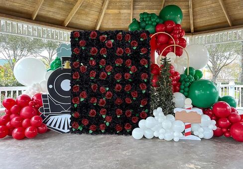 Artificial Flower Wall Backdrop Panels Black Gold 5ftx3.74ft White Rose Halloween Backdrop 3D Floral Wall for Party Event Photoshoot Background Decorations in Kuwait