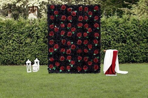 Artificial Flower Wall Backdrop Panels Black Gold 5ftx3.74ft White Rose Halloween Backdrop 3D Floral Wall for Party Event Photoshoot Background Decorations in Kuwait
