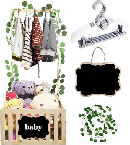 Wooden Baby Shower Crate Closet, Wooden Baby Crate Closet for Baby Shower Basket with Hanger Rack, Wooden Baby Basket with Handle Wooden, Baby Clothes Basket for Wooden crate1 in Saudi Arabia