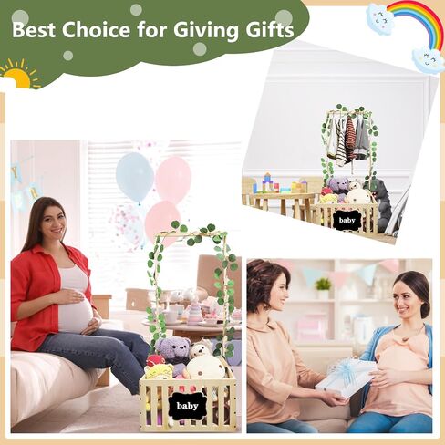 Wooden Baby Shower Crate Closet, Wooden Baby Crate Closet for Baby Shower Basket with Hanger Rack, Wooden Baby Basket with Handle Wooden, Baby Clothes Basket for Wooden crate1 in Saudi Arabia