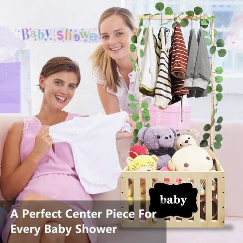 Wooden Baby Shower Crate Closet, Wooden Baby Crate Closet for Baby Shower Basket with Hanger Rack, Wooden Baby Basket with Handle Wooden, Baby Clothes Basket for Wooden crate1 in Saudi Arabia
