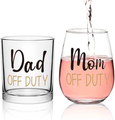 Futtumy Dad and Mom Gift Set, Dad & Mom off Duty Whiskey Glass and Stemless Wine Glass Combo, Gift for Father’s Day Mother’s Day Christmas Birthday Daily Use Baby Shower for Dad Mom New Parents in Saudi Arabia