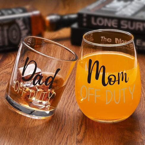 Futtumy Dad and Mom Gift Set, Dad & Mom off Duty Whiskey Glass and Stemless Wine Glass Combo, Gift for Father’s Day Mother’s Day Christmas Birthday Daily Use Baby Shower for Dad Mom New Parents in Saudi Arabia