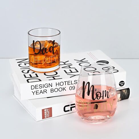 Futtumy Dad and Mom Gift Set, Dad & Mom off Duty Whiskey Glass and Stemless Wine Glass Combo, Gift for Father’s Day Mother’s Day Christmas Birthday Daily Use Baby Shower for Dad Mom New Parents in Saudi Arabia