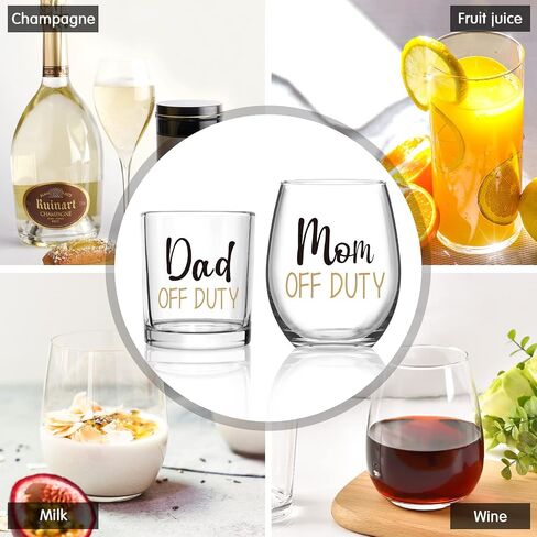 Futtumy Dad and Mom Gift Set, Dad & Mom off Duty Whiskey Glass and Stemless Wine Glass Combo, Gift for Father’s Day Mother’s Day Christmas Birthday Daily Use Baby Shower for Dad Mom New Parents in Saudi Arabia