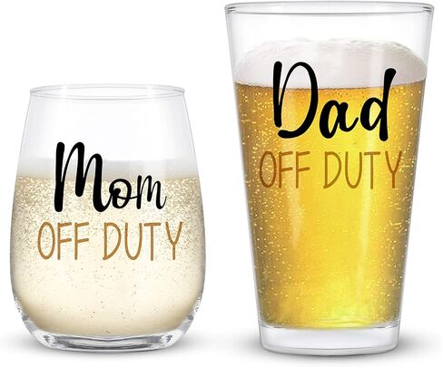 Futtumy Dad and Mom Gift Set, Dad & Mom off Duty Whiskey Glass and Stemless Wine Glass Combo, Gift for Father’s Day Mother’s Day Christmas Birthday Daily Use Baby Shower for Dad Mom New Parents in Saudi Arabia