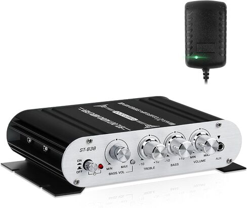 جهاز استقبال مضخم صوت ستيريو لمكبرات الصوت المنزلية، AK-390 Bluetooth5.0 HiFi Mini Audio Amp 2.0 قناة RMS 40W X 2 مضخمات مكونات الصوت مع محول 12V/5A، راديو FM، مدخل (BT، USB، AUX، Mic) in Kuwait