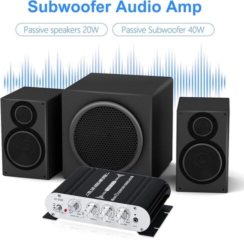 جهاز استقبال مضخم صوت ستيريو لمكبرات الصوت المنزلية، AK-390 Bluetooth5.0 HiFi Mini Audio Amp 2.0 قناة RMS 40W X 2 مضخمات مكونات الصوت مع محول 12V/5A، راديو FM، مدخل (BT، USB، AUX، Mic) in Kuwait