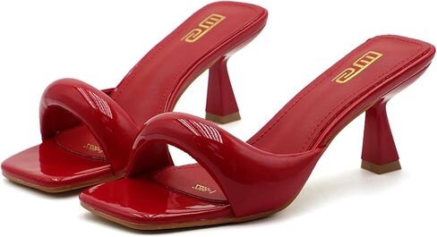 Women's Leather One Band Square Open Toe Stiletto Slide Sandals Fashion Slip-On Sexy Kitten Heel Mule Sandals Wedding Party Evening Prom Dance Backless Dress Slipper Pump Shoes in Saudi Arabia