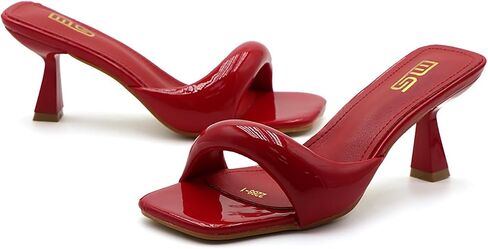 Women's Leather One Band Square Open Toe Stiletto Slide Sandals Fashion Slip-On Sexy Kitten Heel Mule Sandals Wedding Party Evening Prom Dance Backless Dress Slipper Pump Shoes in Saudi Arabia