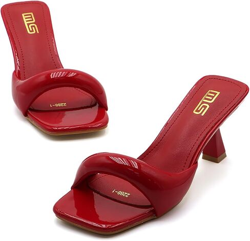 Women's Leather One Band Square Open Toe Stiletto Slide Sandals Fashion Slip-On Sexy Kitten Heel Mule Sandals Wedding Party Evening Prom Dance Backless Dress Slipper Pump Shoes in Saudi Arabia