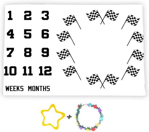 F-FUN SOUL Race Car Flags Baby Monthly Milestone Blanket 48x40in Racing Sports Theme Nursery Blanket Newborns Mom Gifts Baby Shower Growth Tracker with Bonus Marker DSFS130 in Kuwait