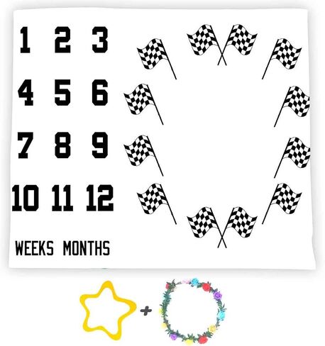 F-FUN SOUL Race Car Flags Baby Monthly Milestone Blanket 48x40in Racing Sports Theme Nursery Blanket Newborns Mom Gifts Baby Shower Growth Tracker with Bonus Marker DSFS130 in Kuwait