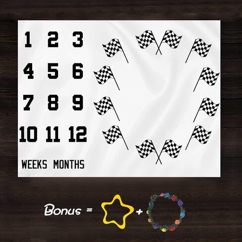 F-FUN SOUL Race Car Flags Baby Monthly Milestone Blanket 48x40in Racing Sports Theme Nursery Blanket Newborns Mom Gifts Baby Shower Growth Tracker with Bonus Marker DSFS130 in Kuwait