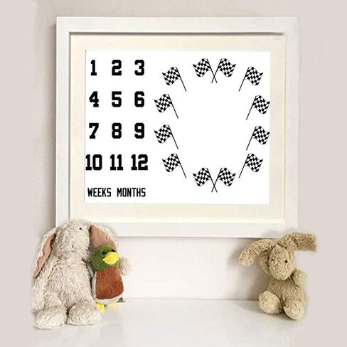 F-FUN SOUL Race Car Flags Baby Monthly Milestone Blanket 48x40in Racing Sports Theme Nursery Blanket Newborns Mom Gifts Baby Shower Growth Tracker with Bonus Marker DSFS130 in Kuwait