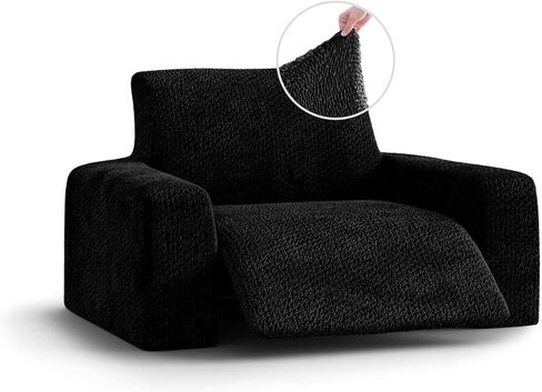 PAULATO BY GA.I.CO. Recliner Sofa Cover - Reclining Couch Slipcover - Soft Polyester Fabric Slipcover - 1-Piece Form Fit Stretch Furniture Protector - Velvet Collection - Grey (Recliner Sofa) in Saudi Arabia