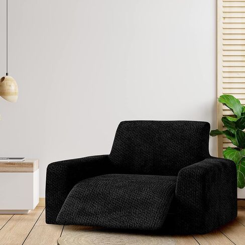 PAULATO BY GA.I.CO. Recliner Sofa Cover - Reclining Couch Slipcover - Soft Polyester Fabric Slipcover - 1-Piece Form Fit Stretch Furniture Protector - Velvet Collection - Grey (Recliner Sofa) in Saudi Arabia