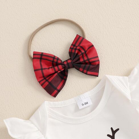 My First Chtistmas Baby Girl Outfits Ruffle Long Sleeve Romper Plaid Tutu Shorts Headband Socks 4pcs Fall Clothes in Kuwait