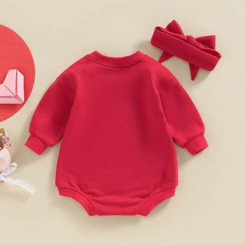 Baby Girl Boy Valentine's Day Outfit Miss Steal Your Heart Romper Long Sleeve Oversized Onesie Fall Winter Clothes in Saudi Arabia