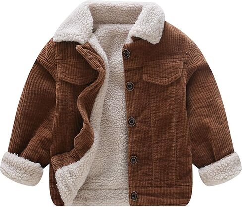 Moru Toddler Boy Winter Corduroy Jacket Baby Girl Fall Sherpa Lined Outwear Coat in Kuwait