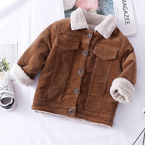 Moru Toddler Boy Winter Corduroy Jacket Baby Girl Fall Sherpa Lined Outwear Coat in Kuwait