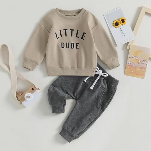 ملابس Karwuiio للأطفال الصغار من الأولاد والبنات، ملابس الخريف والشتاء، سويت شيرت بأكمام طويلة وبنطلون، مجموعة ملابس من قطعتين (B-كاكي، 2-3 سنوات) in Kuwait