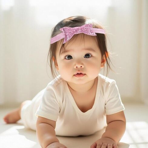 Mommy and Baby Girls Sparkle Bow Hair Accessories Newborn Toddler Elastic Hair Bow Headbands Bow-knot Hair Clips Barrette Mommy Daughter Baby Matching Outfits (Silver, one size) in Kuwait