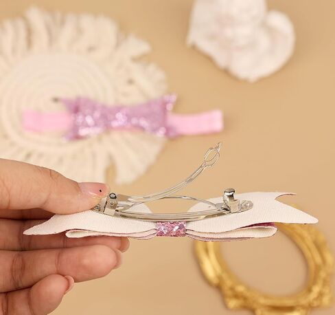 Mommy and Baby Girls Sparkle Bow Hair Accessories Newborn Toddler Elastic Hair Bow Headbands Bow-knot Hair Clips Barrette Mommy Daughter Baby Matching Outfits (Silver, one size) in Kuwait