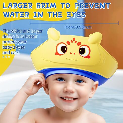 قبعة استحمام للأطفال، درع حمام للأطفال من سن 0 إلى 10 سنوات، قبعة استحمام للأطفال من السيليكون الناعم، قبعة استحمام للأطفال قابلة للتعديل، حامية للعين والأذن، متعة غسل الشعر، أصفر in Kuwait