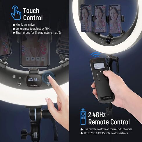 NEEWER RP19H Ring Light 19 Inches with Stand and 3 Phone Holders, Upgraded Touch Control, Smooth Dimming at 1%, 42W CRI 97+ 2540lux, Professional for Streaming Home Office Zoom Call Lighting in Saudi Arabia