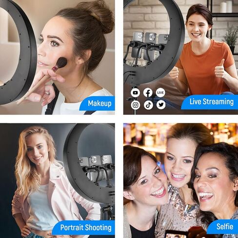 NEEWER RP19H Ring Light 19 Inches with Stand and 3 Phone Holders, Upgraded Touch Control, Smooth Dimming at 1%, 42W CRI 97+ 2540lux, Professional for Streaming Home Office Zoom Call Lighting in Saudi Arabia