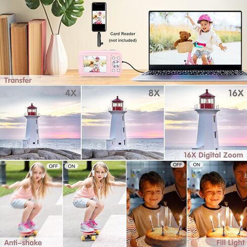 Digital Camera [2nd Gen Upgraded] FHD 1080P Digital Camera for Kids with 32GB Card, Vlogging Camera for Video Anti-Shake, Portable Point and Shoot Camera Fill Flash 16X Zoom, Small Camera for Travel in Saudi Arabia