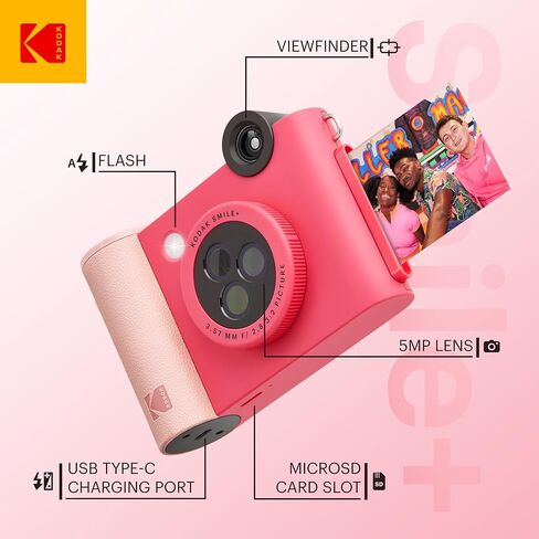 KODAK Smile+ 2-in-1 Digital Instant Print Camera & Photo Printer Gift Bundle + Case + Zink 2x3 Sticky Back Photo Paper 20pk + Album + Sticker Sets + Sticker Frames + Hanging Frames + Markers - Black in Saudi Arabia