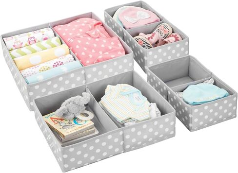 mDesign Fabric Drawer Storage Divider Organizer Bins for Nursery, Kids Bedroom Dresser, Closet, Shelf, Playroom Organization, Hold Clothes, Toys, Diapers, 2 Pack, Gray/White Polka Dot in Saudi Arabia