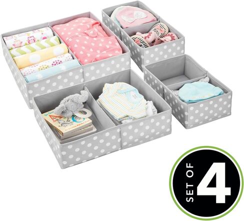 mDesign Fabric Drawer Storage Divider Organizer Bins for Nursery, Kids Bedroom Dresser, Closet, Shelf, Playroom Organization, Hold Clothes, Toys, Diapers, 2 Pack, Gray/White Polka Dot in Saudi Arabia