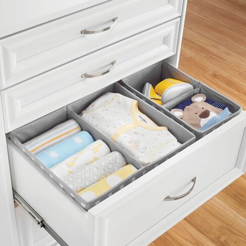 mDesign Fabric Drawer Storage Divider Organizer Bins for Nursery, Kids Bedroom Dresser, Closet, Shelf, Playroom Organization, Hold Clothes, Toys, Diapers, 2 Pack, Gray/White Polka Dot in Saudi Arabia