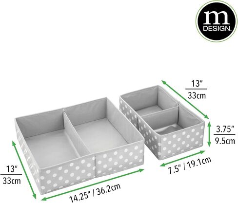 mDesign Fabric Drawer Storage Divider Organizer Bins for Nursery, Kids Bedroom Dresser, Closet, Shelf, Playroom Organization, Hold Clothes, Toys, Diapers, 2 Pack, Gray/White Polka Dot in Saudi Arabia