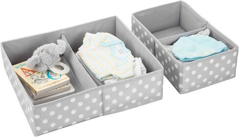 mDesign Fabric Drawer Storage Divider Organizer Bins for Nursery, Kids Bedroom Dresser, Closet, Shelf, Playroom Organization, Hold Clothes, Toys, Diapers, 2 Pack, Gray/White Polka Dot in Saudi Arabia