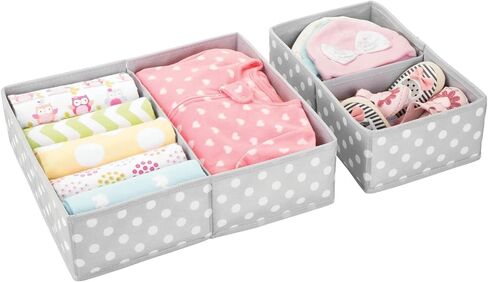 mDesign Fabric Drawer Storage Divider Organizer Bins for Nursery, Kids Bedroom Dresser, Closet, Shelf, Playroom Organization, Hold Clothes, Toys, Diapers, 2 Pack, Gray/White Polka Dot in Saudi Arabia