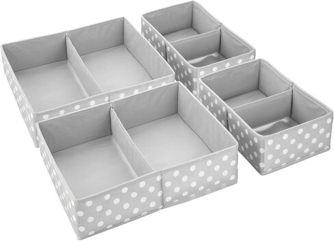 mDesign Fabric Drawer Storage Divider Organizer Bins for Nursery, Kids Bedroom Dresser, Closet, Shelf, Playroom Organization, Hold Clothes, Toys, Diapers, 2 Pack, Gray/White Polka Dot in Saudi Arabia