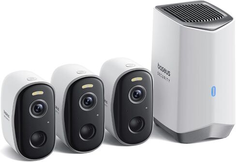 Baseus Non Subscription Security Camera, N1 2-Cam Kit with 2K Clarity, No Monthly Fee, 16TB Expandable Local Storage, 210-Day Battery Life, Spotlight & Alarm, Works with Alexa/Google Home, Light Grey in Saudi Arabia