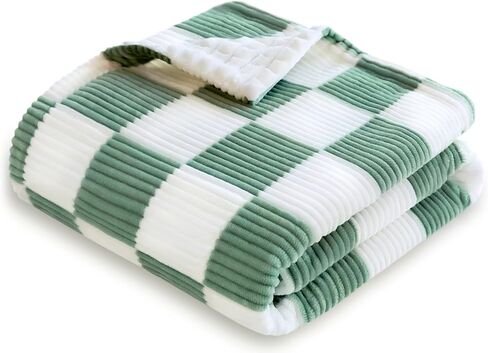 HOMRITAR Checkered Baby Blanket for Boys Sage Green Comfy Durable Corduroy Toddler Blanket with Double Layer 3D Square Grid Backing, Reversible Lightweight Bed Blanket for Infant Newborn 30 x 40 Inch in Saudi Arabia