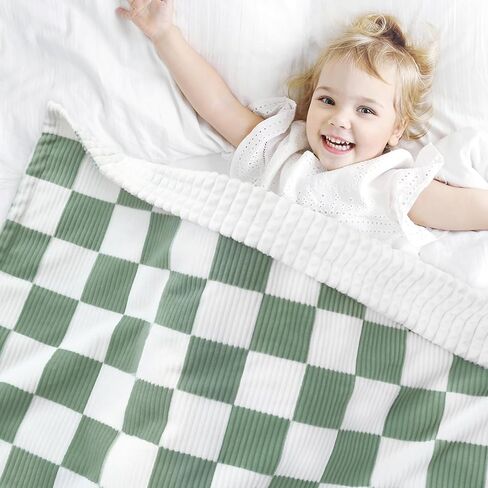 HOMRITAR Checkered Baby Blanket for Boys Sage Green Comfy Durable Corduroy Toddler Blanket with Double Layer 3D Square Grid Backing, Reversible Lightweight Bed Blanket for Infant Newborn 30 x 40 Inch in Saudi Arabia