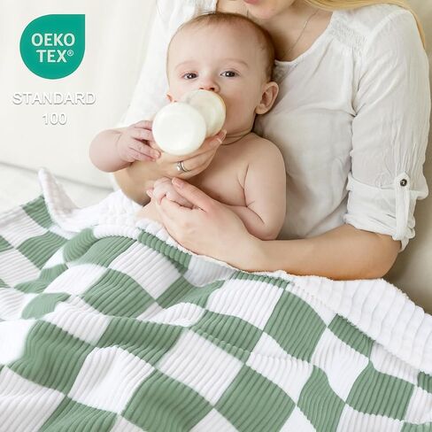 HOMRITAR Checkered Baby Blanket for Boys Sage Green Comfy Durable Corduroy Toddler Blanket with Double Layer 3D Square Grid Backing, Reversible Lightweight Bed Blanket for Infant Newborn 30 x 40 Inch in Saudi Arabia