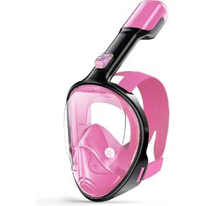 Greatever Full Face Snorkel Mask, Snorkeling Gear for Adults with Latest Dry Top Breathing System and Detachable Camera Mount, Foldable Snorkel Mask Adult, Snorkels Anti-Fog(Pink/Black, L/XL)