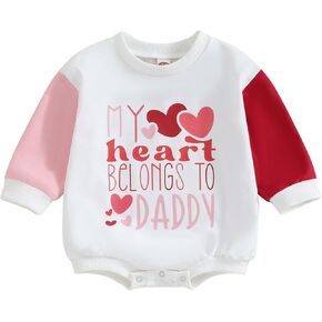 Dcohmch Baby Girl Valentine’s Day Outfits My Heart Belongs to Daddy Printed Romper Onesie Newborn Spring Clothes